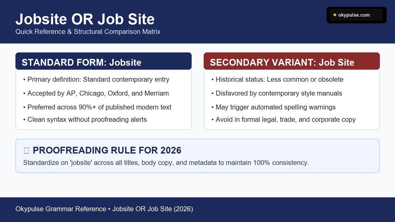 jobsite or job site quick comparison guide chart