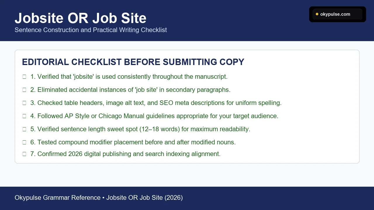 Grammar rules and sentence application for jobsite or job site