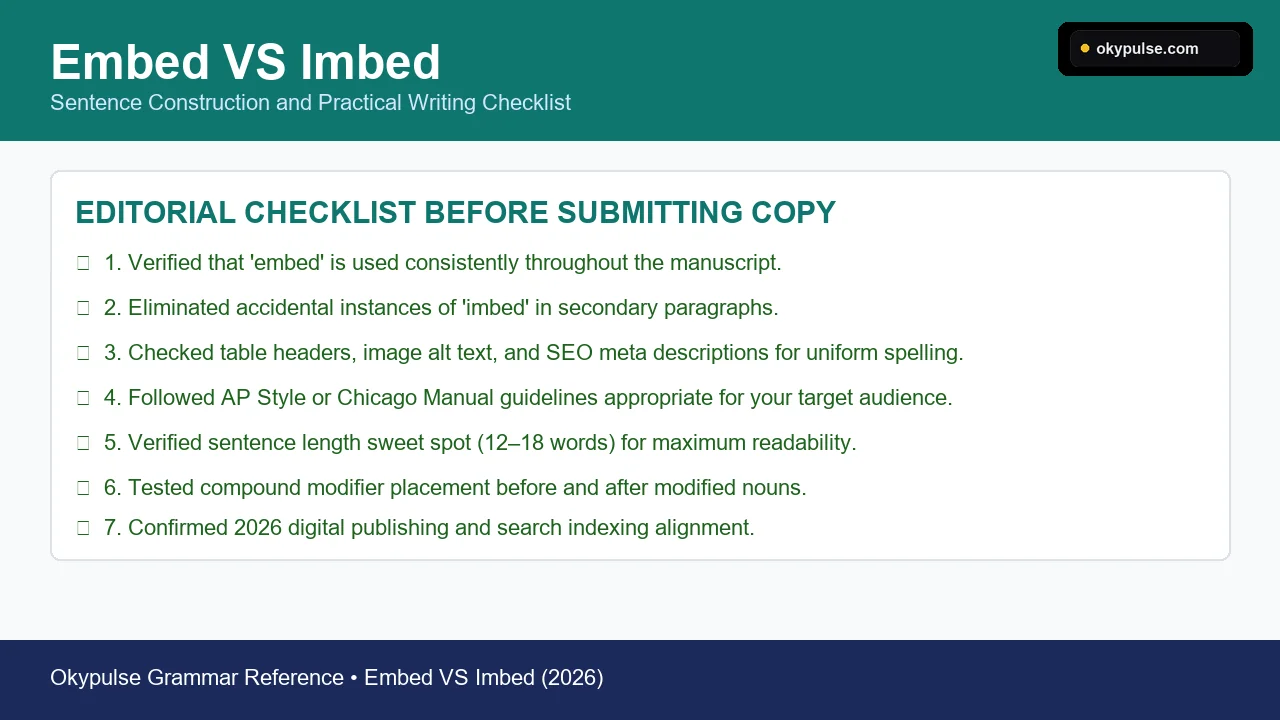 Grammar rules and sentence application for imbed vs embed
